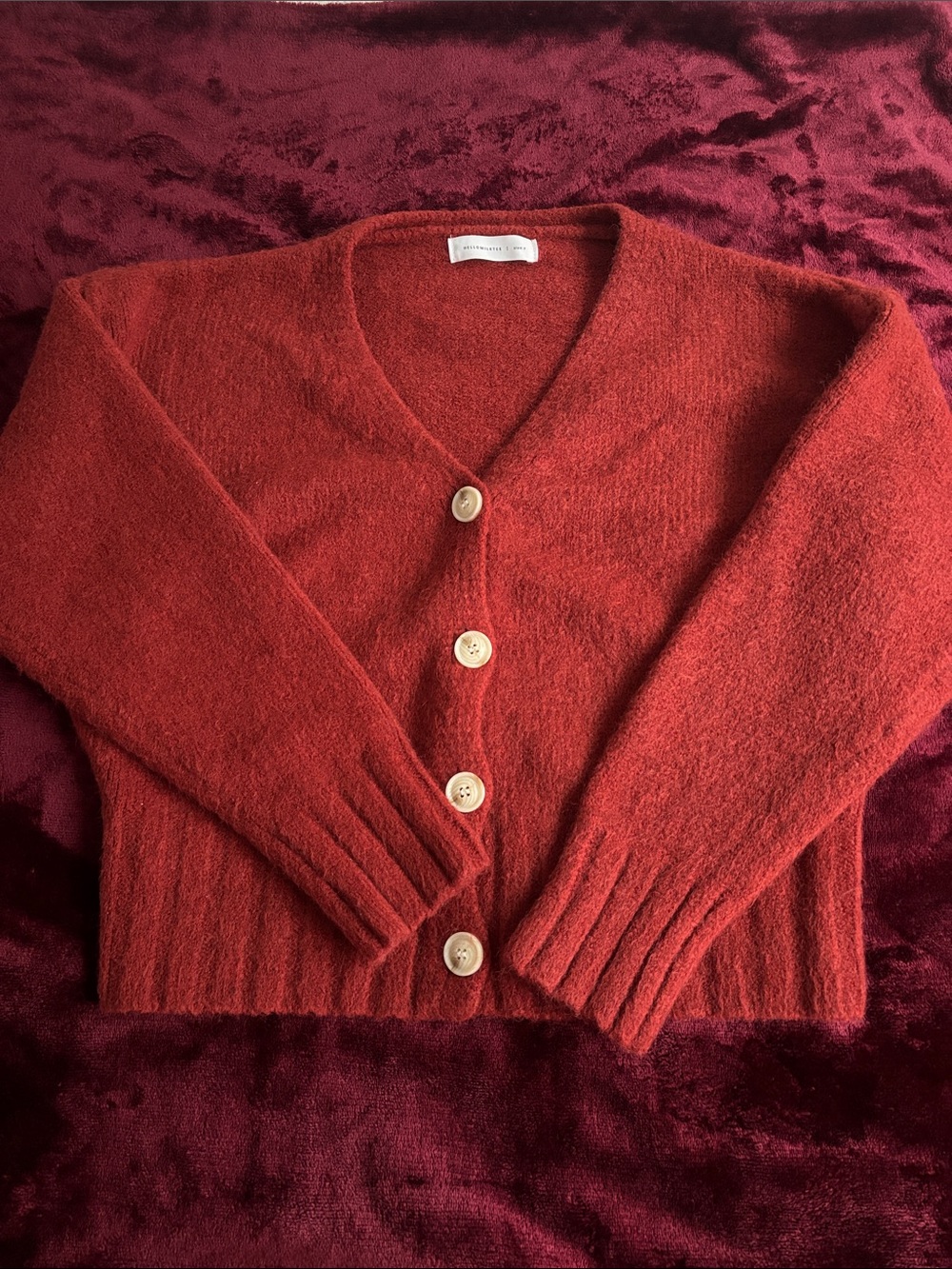 Terracotta Red V-Neck Button Cardigan Sweater